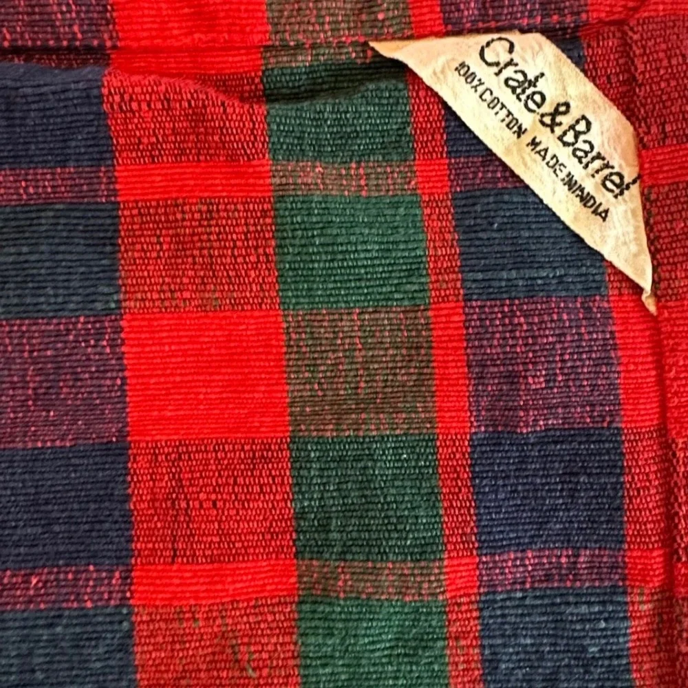 Crate & Barrel‎ Placemats Set of 4 Red Green Blue Plaid Cotton Woven